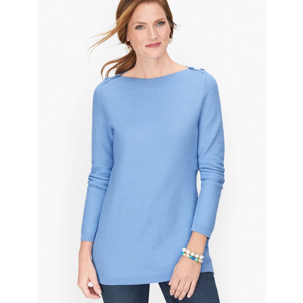 Talbots Basket Weave Boatneck Blue Sweater (Size M)